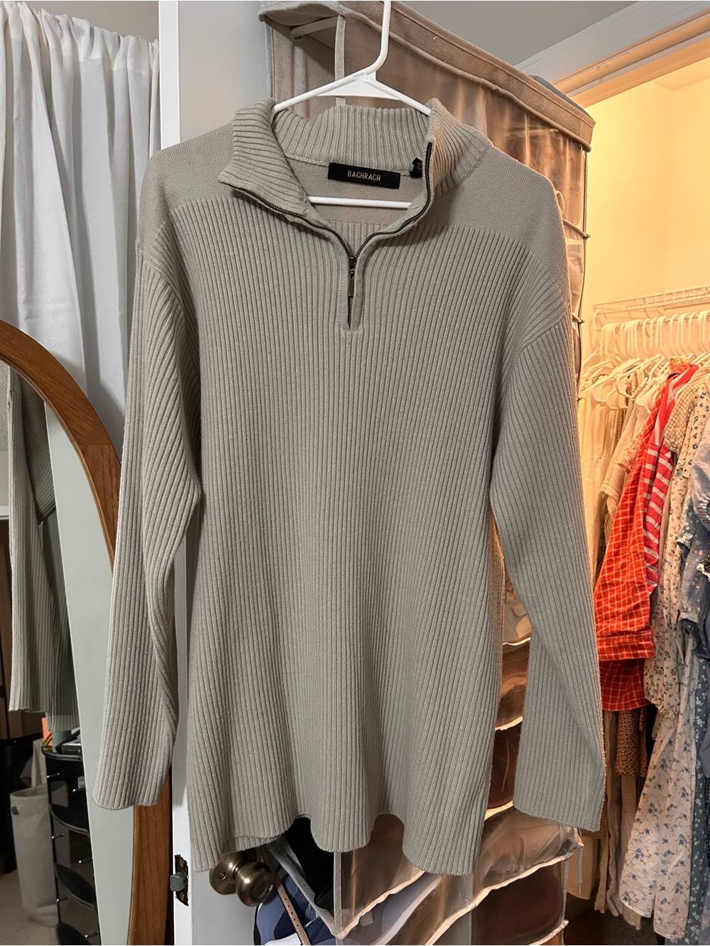 Bachrach Men's Ribbed Half-Zip Cashmere Blend Sweater Light Beige